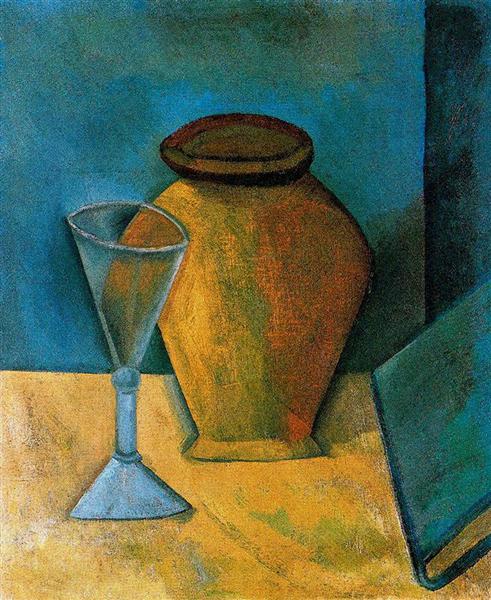 Pablo Picasso Classical Oil Paintings Pot,Glass And Book - Click Image to Close